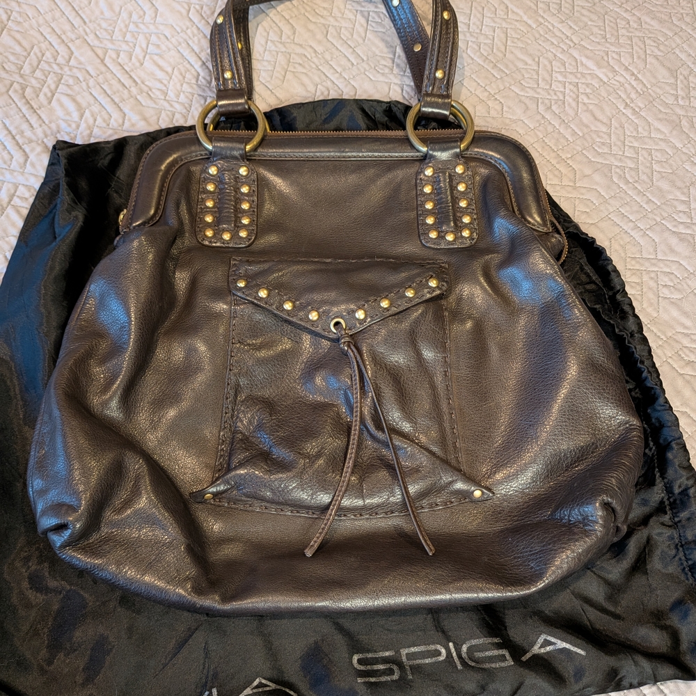 Chocolate Brown Leather Shoulder Tote Bag